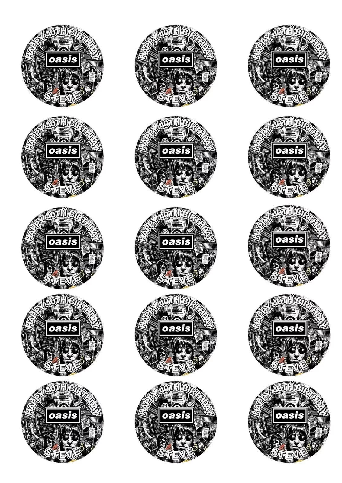 Personalised Oasis Band Edible Icing/Wafer Cake and Cupcake Toppers