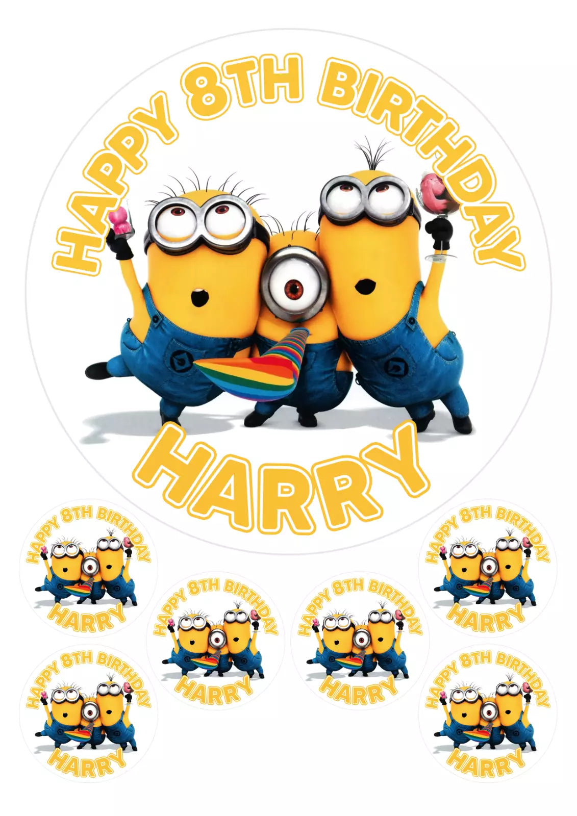 Personalised Minions Edible Icing/Wafer Cake and Cupcake Toppers