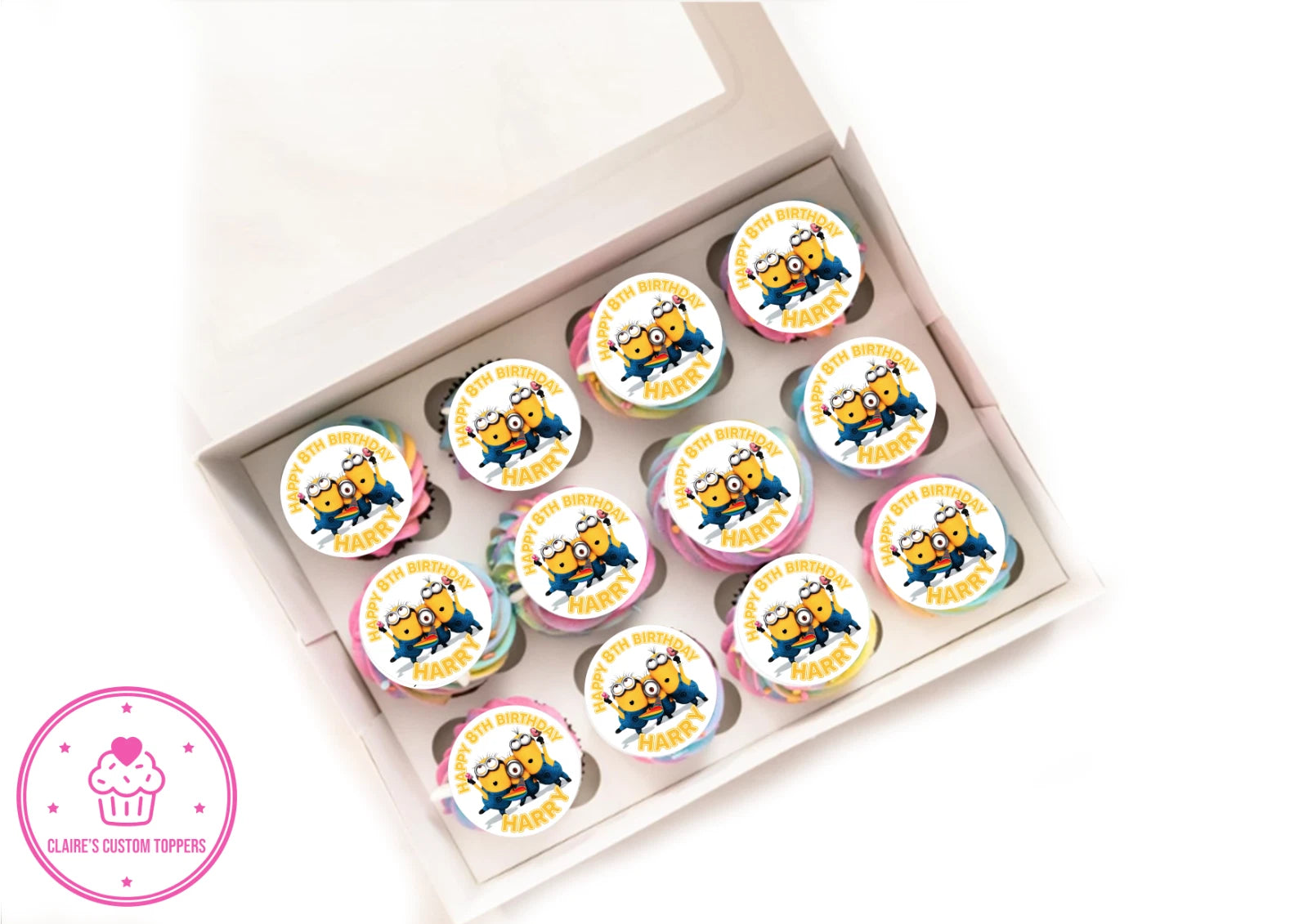 Personalised Minions Edible Icing/Wafer Cake and Cupcake Toppers