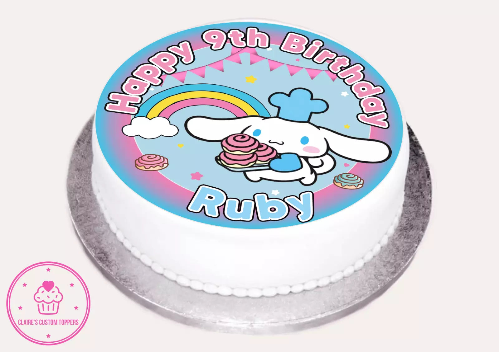 Personalised Cinnamoroll Edible Icing/Wafer Cake and Cupcake Toppers