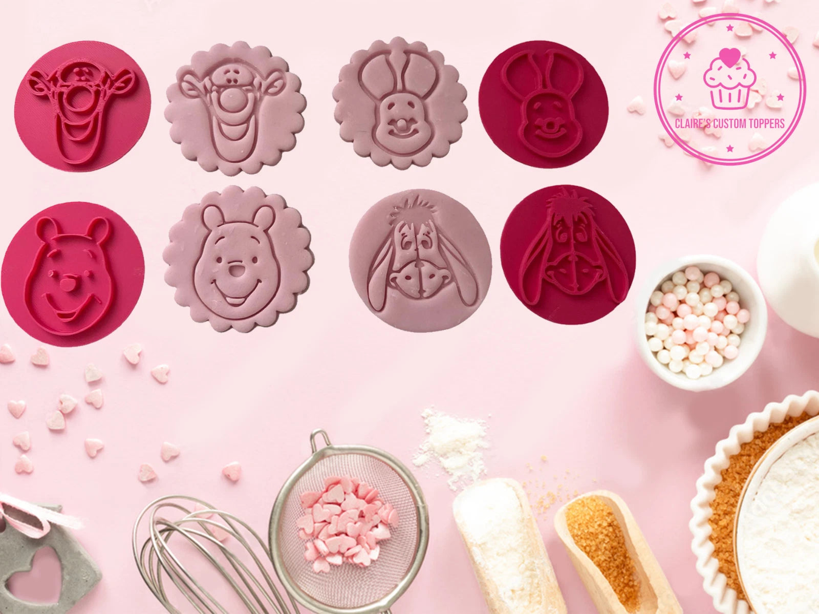 Winnie The Pooh Characters (4 Pack) Round Cookie Embosser Stamp for Cupcakes