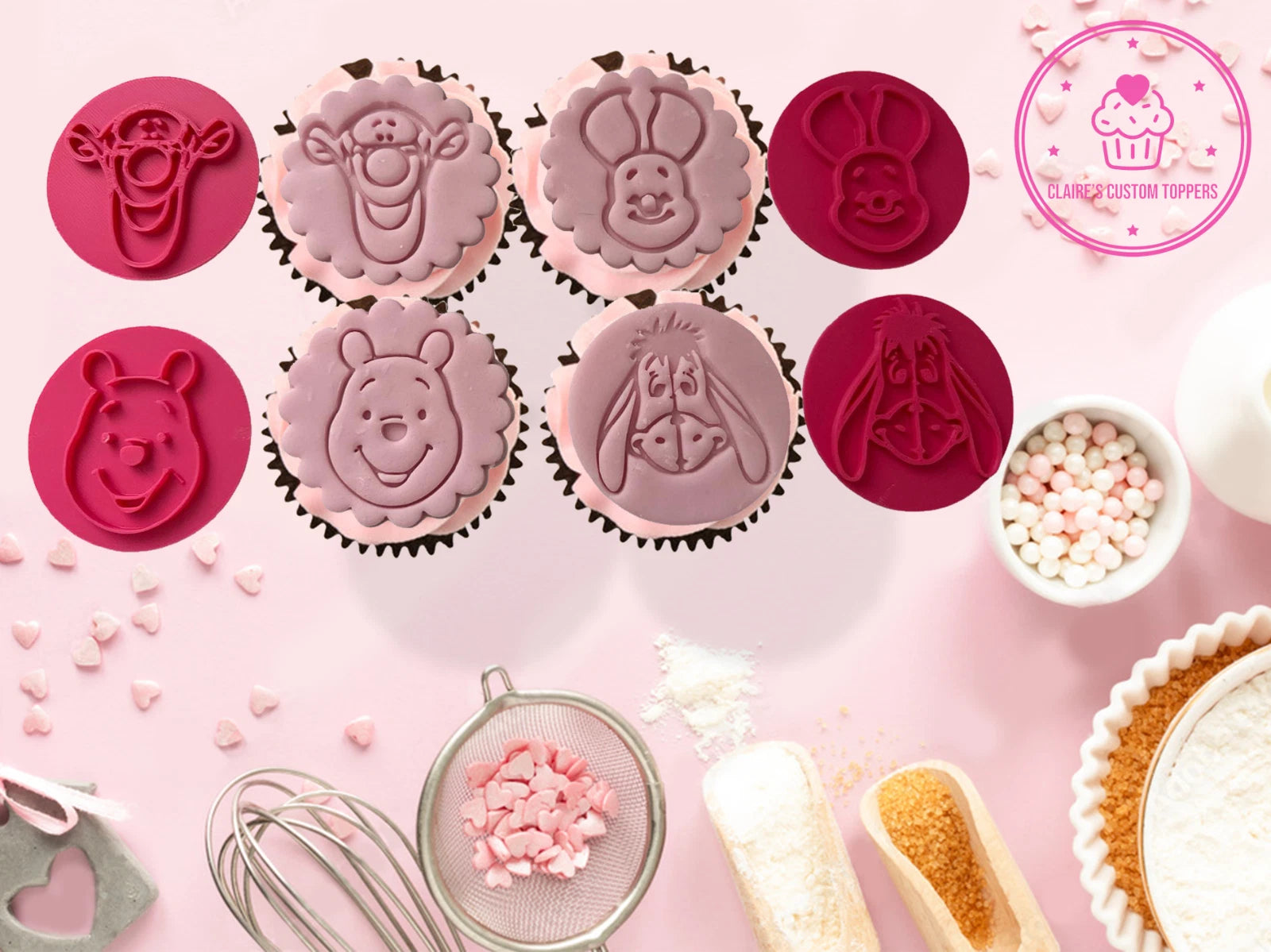 Winnie The Pooh Characters (4 Pack) Round Cookie Embosser Stamp for Cupcakes