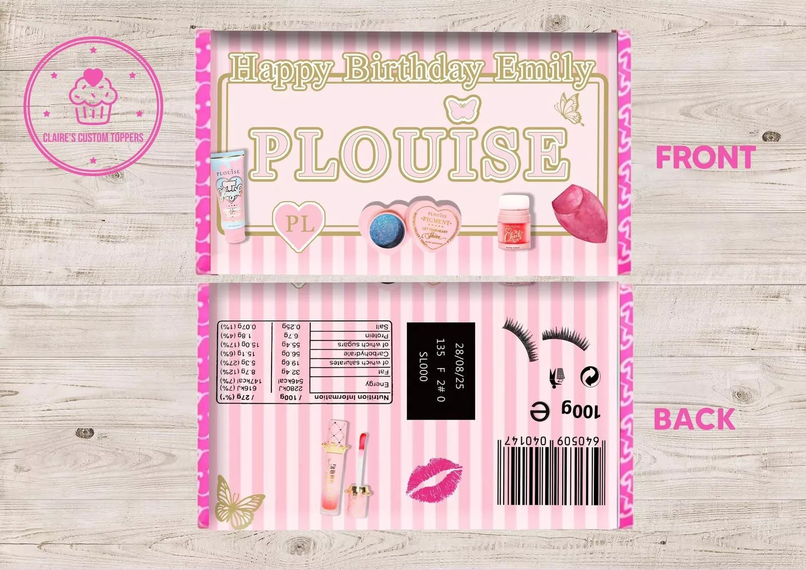 Personalised Plouise Birthday Make Up Chocolate Bar Wrapper