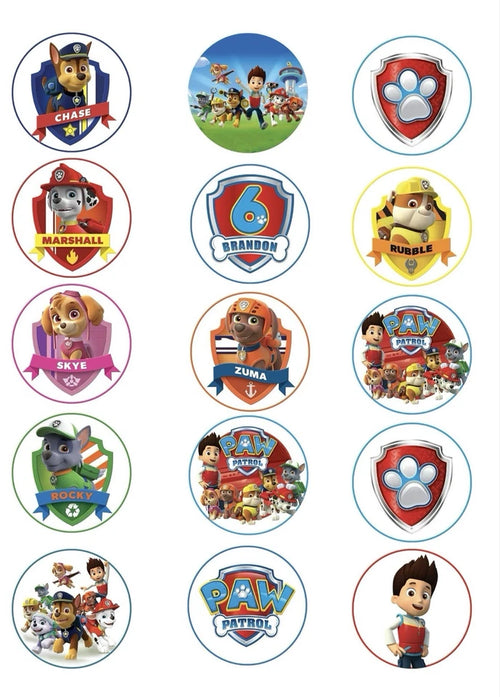 Paw Patrol Characters Edible Icing/Wafer Cupcake Toppers